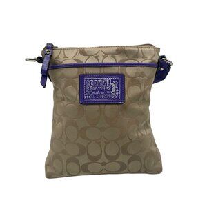 Coach Signature Khaki & Purple Poppy Crossbody Swingpack